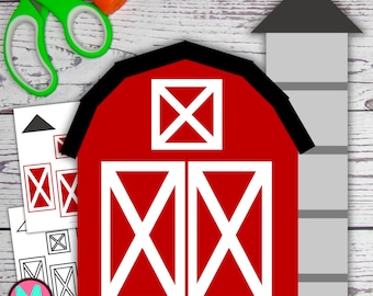 Barn and Silo Craft Template, cut and glue craft for kids, preschool activity, kindergarten crafts, farm activity