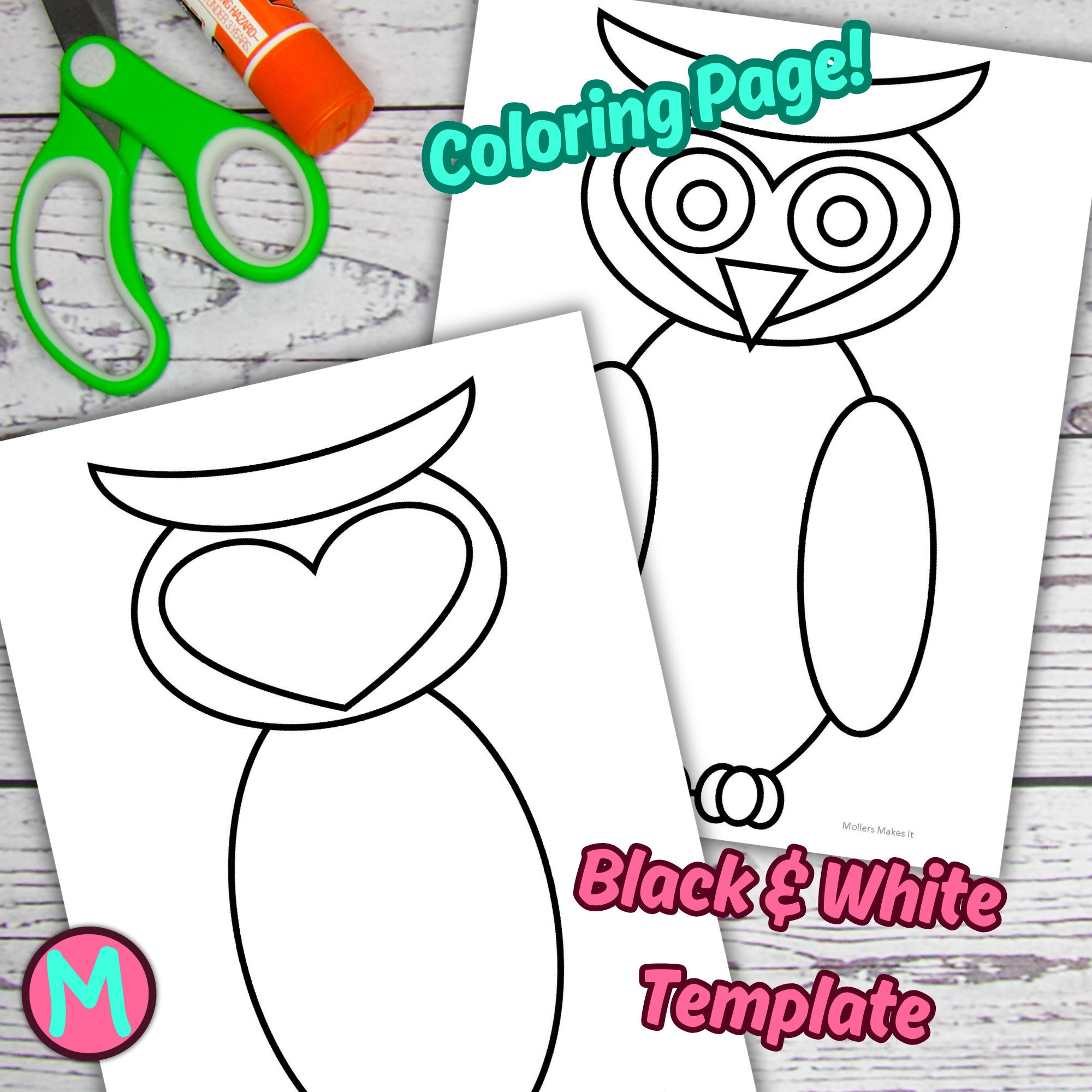 Owl Craft Template Cut and Glue Activity, Coloring Page (PDF) Etsy