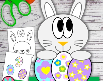 Easter Bunny Craft Template, Cut and Glue Kids Activity (PDF)