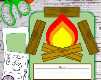 Build Your Own Campfire Craft, Printable Cut and Glue Paper Craft With Name Writing (PDF)