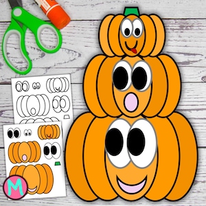 Stack of Pumpkins Craft Template For Halloween, Jack O Lantern Craft For Kids, Fun Halloween Craft for Preschool