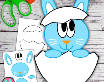 Blue Bunny in Egg Craft Template, Easter Printable (PDF)