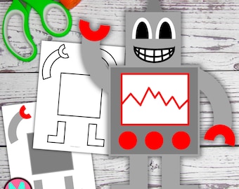 Rational Robot Craft Template for Kids in preschool, kindergarten, elementary or homeschool/red and gray