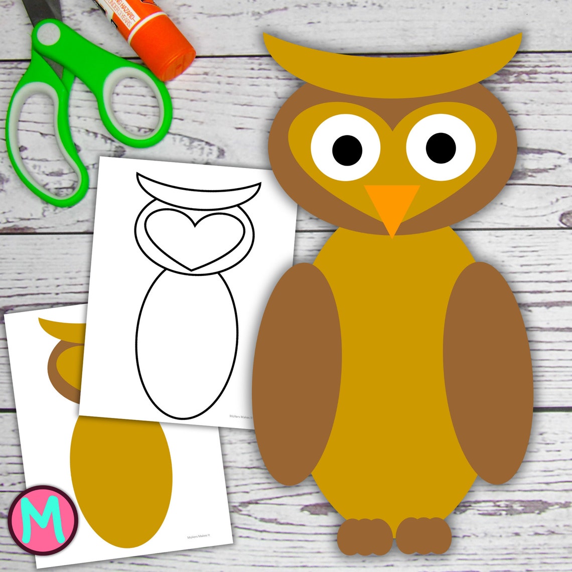 Owl Craft Template: Cut and Glue Activity, Coloring Page (PDF) - Etsy