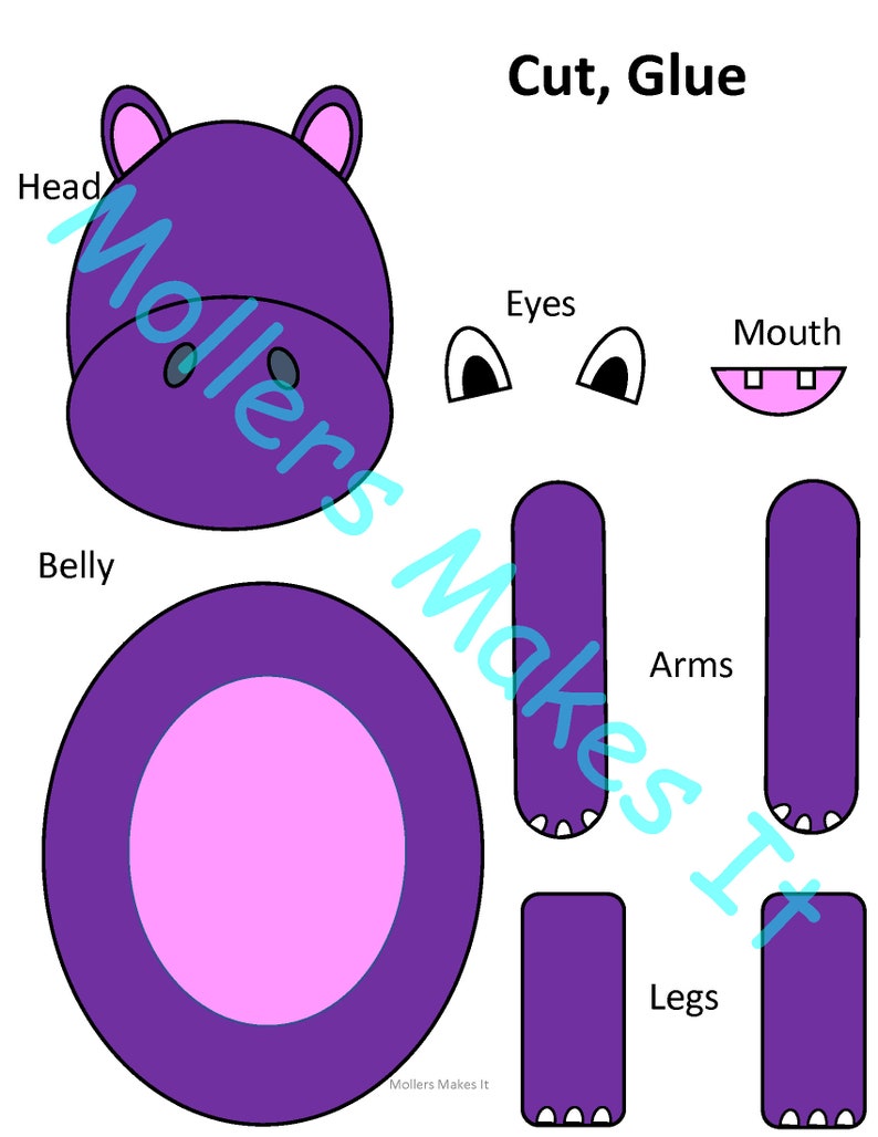 Hippo Craft Template for Kids in Preschool, Kindergarten, Elementary