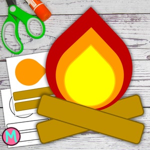 Lagerfeuer Bastelvorlage für Kinder, Ausschneiden und Einfügen von Lagerfeuer für Vorschulkinder, druckbare Vorlage