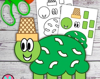 Ambachtelijke sjabloon ijsschildpad, afdrukbaar knip- en plakpapier voor kinderen (pdf)
