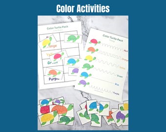 Turtle Color Activities For Preschool|Printable Color Sort and Tracing Pages (PDF)