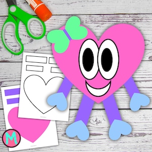 Valentine Heart Person Craft Template, simple preschool cut and glue craft, toddler Valentine craft easy for daycare or the classroom