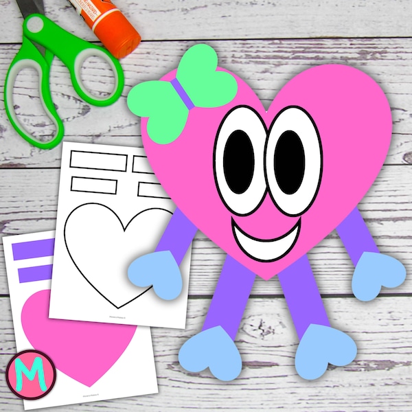 Valentine Heart Person Craft Template: Cut & Glue Paper Craft (PDF)