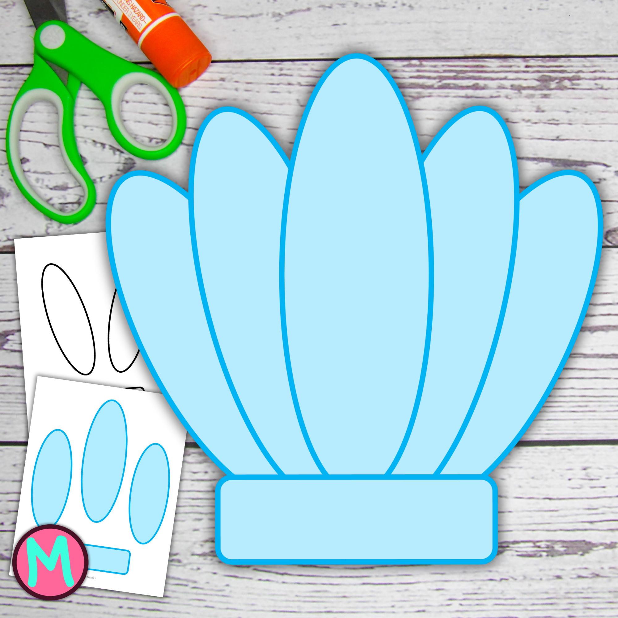 Blue Seashell Craft Template, Printable Summer Cut and Glue Paper…