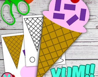 Ice Cream Craft Template for kids, preschool, kindergarten, elementary, toddler
