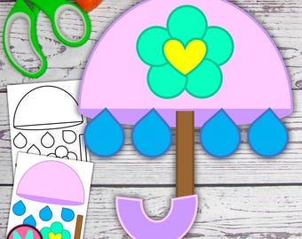 Ambachtelijke sjabloon bloemenparaplu: afdrukbaar papier voor lente gesneden en gelijmd (pdf)