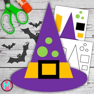 Witch Hat Craft Template for kids, preschool, kindergarten, elementary, homeschool, cut and glue Halloween