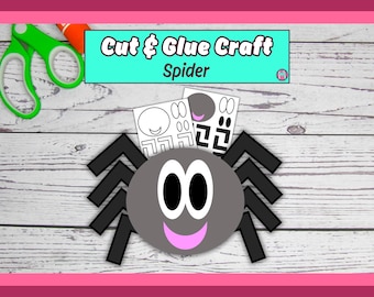 Plantilla de araña: Manualidad de Halloween con papel recortable y pegado para niños (PDF)