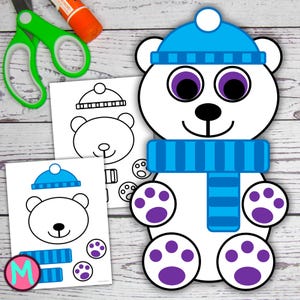 Snow Polar Bear Craft Template, Build A Polar Bear Craft, Preschool Activity, Kindergarten Winter Craft, Cut and Glue Craft