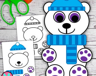 Snow Polar Bear Craft Template: Winter Cut & Glue Paper Craft (PDF)