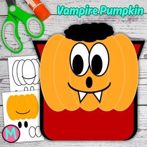 Vampire Pumpkin Craft Template For Kids, Simple Halloween Craft for Toddlers, Fun Halloween Activity for Preschool