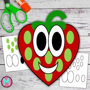Build A Strawberry Craft Template for Preschool, Simple food craft for toddlers, cut and glue strawberry paper craft