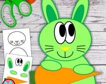 Green Easter Bunny Craft Template: Cut & Glue Activity (PDF Download)