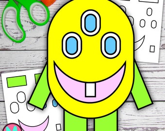 Yellow Monster Craft Template for kids, preschool, kindergarten, elementary, toddler, cut and glue
