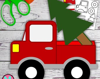 Modèle d'artisanat d'arbre de camion rouge : activité de Noël à découper et à coller (téléchargement PDF