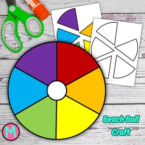 Beach Ball Craft Template for Toddlers, simple cut and glue craft for kindergartners, camping craft, beach party craft for kids