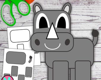 Nashorn Cut & Glue Bastelvorlage: Tier aus Papier (PDF)