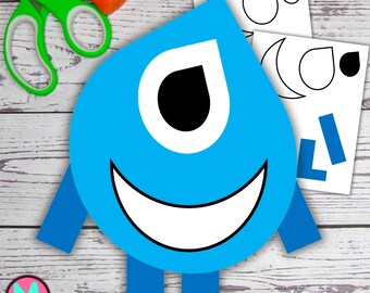Blue Monster Craft Template for kids, preschool, kindergarten, elementary, toddler, cut and glue