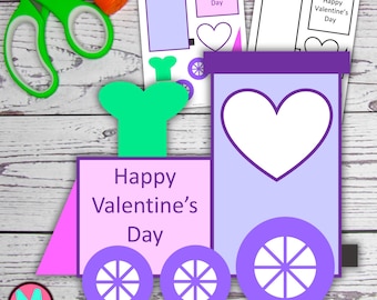Valentine Train Craft: Kids Paper Cut & Glue Activity (PDF Download)