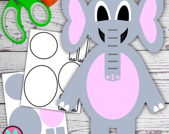 Modèle d'artisanat d'éléphant : imprimable à découper et à coller pour les enfants (PDF)