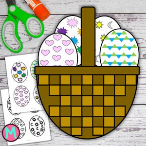 Easter Basket Craft Template for kids in preschool, kindergarten, elementary, homeschool, and toddlers cut and glue paper craft