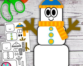 Plantilla de muñeco de nieve: Manualidad invernal de papel recortable y pegado (PDF)