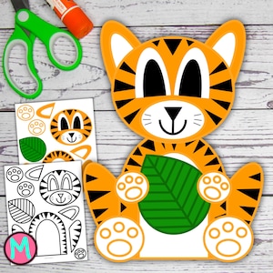 Szablon do robótek ręcznych „Tiger Craft” dla dzieci, prosty i zabawny, wycinany i wklejany, zwierzęcy projekt do przedszkola lub przedszkola