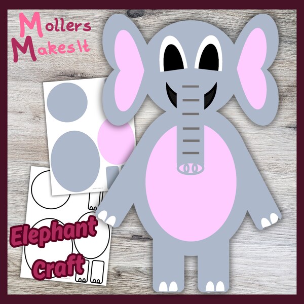 Elephant Craft Template Printable Pattern Template for kids in preschool, kindergarten, elementary, homeschool/gray and pink