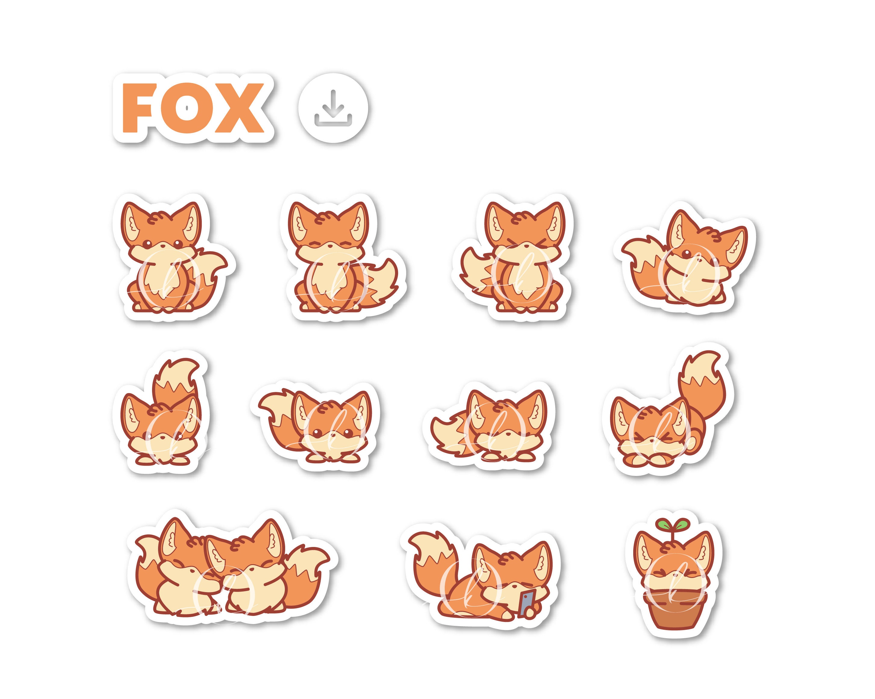 Red Fox Sticker Sheet original Cute Chibi Scrapbooking Floral Fluffy Fun  Gift 