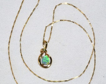14K Gold Opal Necklace | Doublet Opal | Lambros Goldsmith, Virginia, USA Made | Original Box | October Birthday Gift, October Birthstone