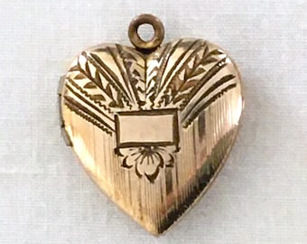 Vintage Gold Filled Heart Locket, Signed J.S. Co., Wearable, Engraved Design | Hinged Pendant, Necklace, Jewelry Gift Under 40 Gift Under 50