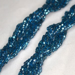 Vintage Wearable Blue Multi-Strand Glass Bead Twist Necklace 18&quot; Long | Ready to Wear or Beads for Crafting, Jewelry Making