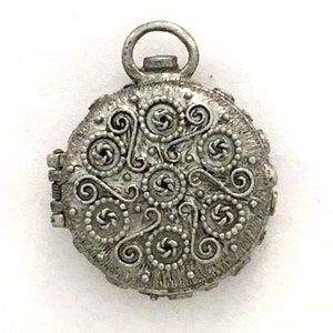 Vintage Silver tone Locket Hinged Pendant, Wearable, Detailed Intricate Raised Design, Former Perfume Case |  Necklace, Jewelry