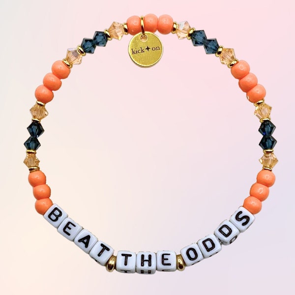 BEAT THE ODDS Customizable Beaded Elastic Stretchy Word Bracelet | Coral, Navy Pink Premium Crystal, Gold Tone Bracelet | Inspirational Gift