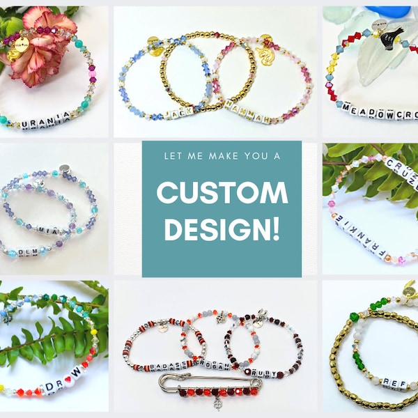 CUSTOM DESIGN! Beaded Elastic Stretchy Bracelet | Pick your words, crystal colors, gemstones, gold, silver, rose gold | Friendship Bracelets