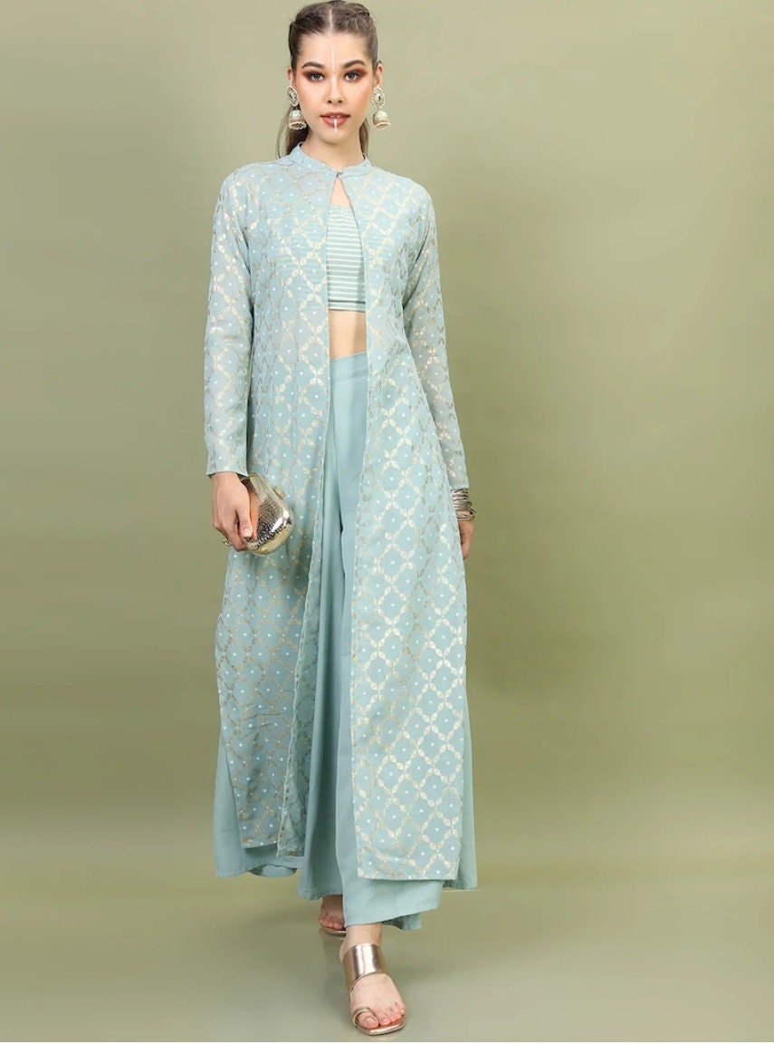 Blue Jacket Style Indo Western Sherwani Set 912MW17