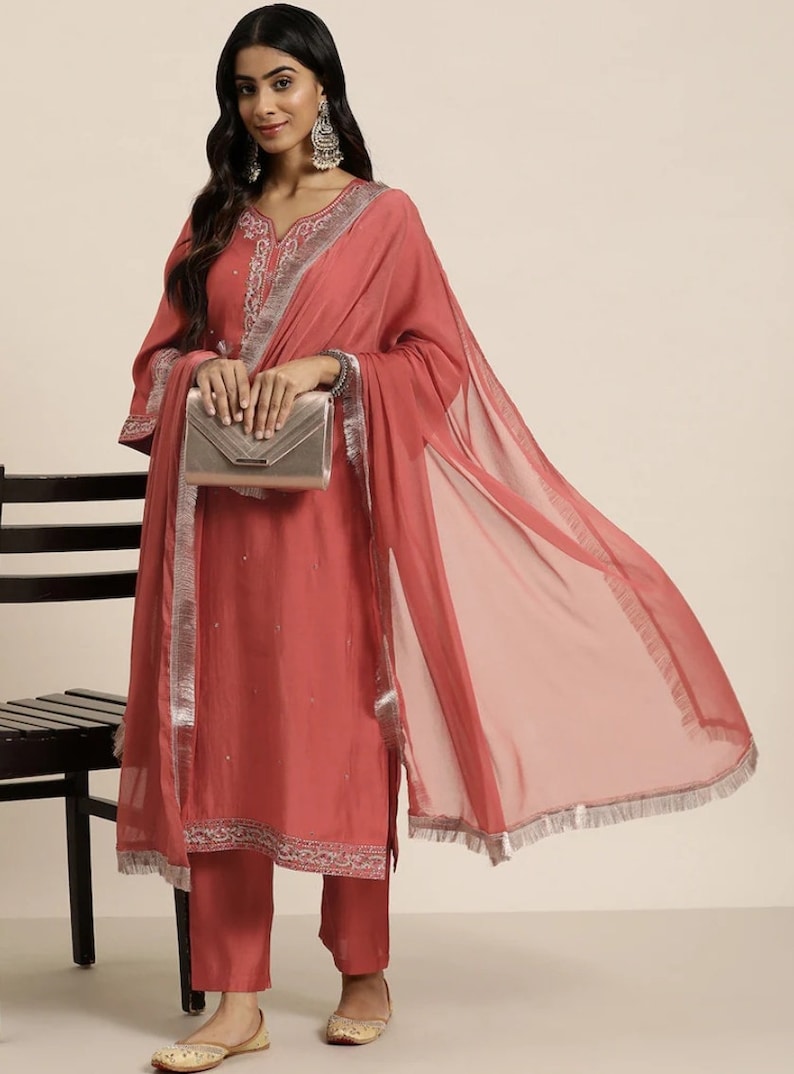 Girls Floral Embroidered Flared Kurta with salwar