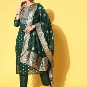 Kurta Trouser Set, Green Yoke Design Kurta With Palazzo, Kurti For Women, Indian Dress, Indian Party Wear, Casual Wear Kurta, Ethnic Dress