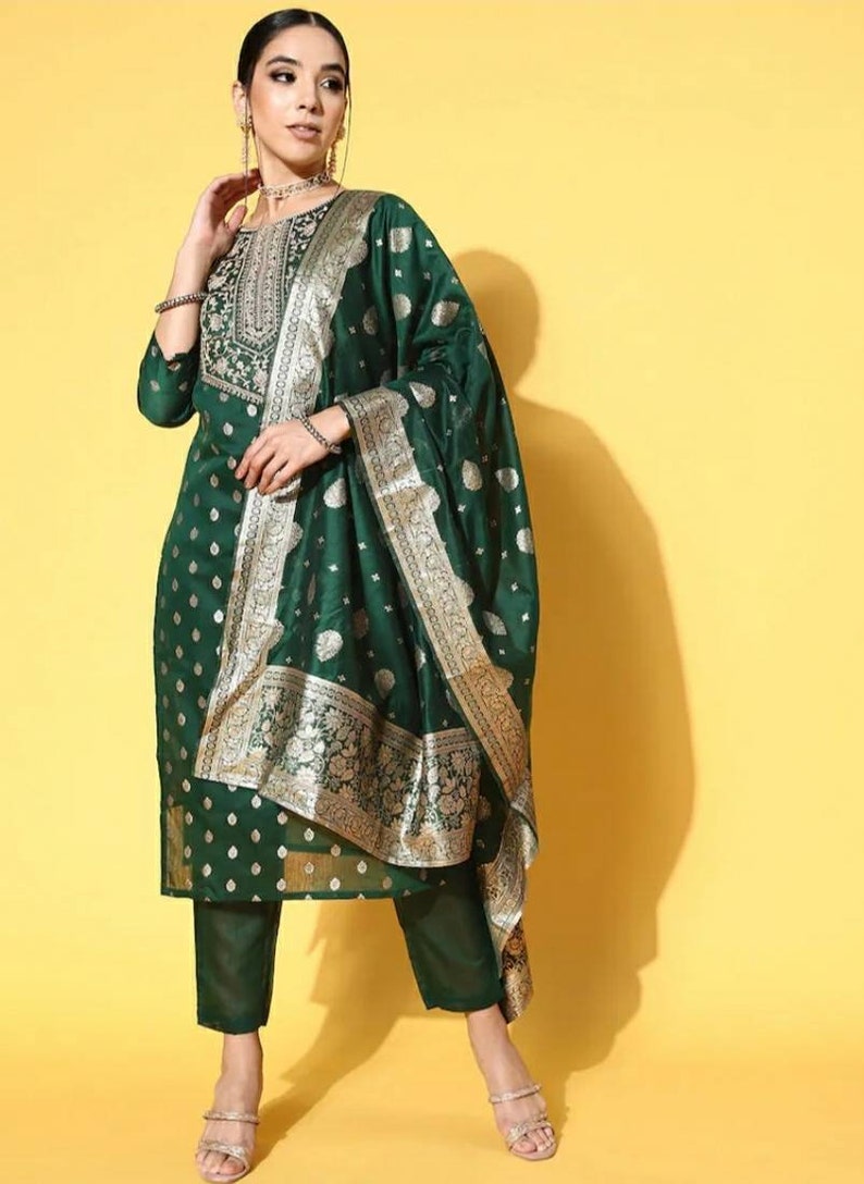 kurta-trouser-set-green-yoke-design-kurta-with-palazzo-kurti-for