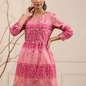 Pure Cotton Tunic Tops For Women Pink Printed Top Short Kurta Kurtis For Women Summer Tops Tees T-shirt Plus Size Boho Tops Gift For Her