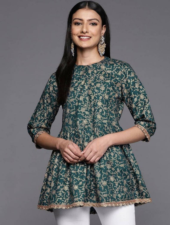 Indian Party Wear Dress for Women Teal Green Gold Gotta Patti