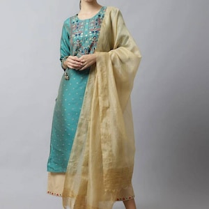 Designer Embroidered Green Kurta With Palazzos & Dupatta Silk Kurta Set Party Wear Dress Salwar Kameez Dupatta Set Wedding Wear Salwar Suit