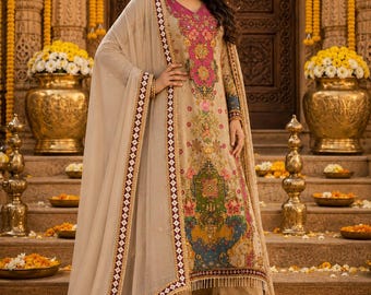 Indian Party Wear Dress For Women - Brown Pink Embroidered Silk Kurta With Trouser & Dupatta Salwar Kameez Set - Ethnic Set Indian Dress